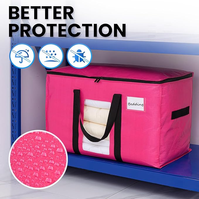 TAILI 6 Pack Pink Extra Large Moving Bags, Heavy Duty Totes with Visible Window, Wrap Around Handles, Space-Saving Storage Solution, Alternative to Moving Boxes