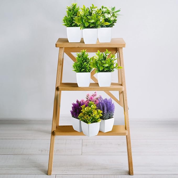 Mimorou 16 Pcs Small Fake Plants Mini Artificial Potted Plants Faux Pot Flowers Indoor Plastic Eucalyptus Greenery for Home Bathroom Living Room Office Decor