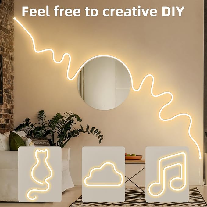 Lamomo 65.6ft Warm White Led Rope Lights,Waterproof LED Strip Lights, 24V Silicone 3000K Flexible Neon Light Strip for Bedroom, Living Room, Home Decor