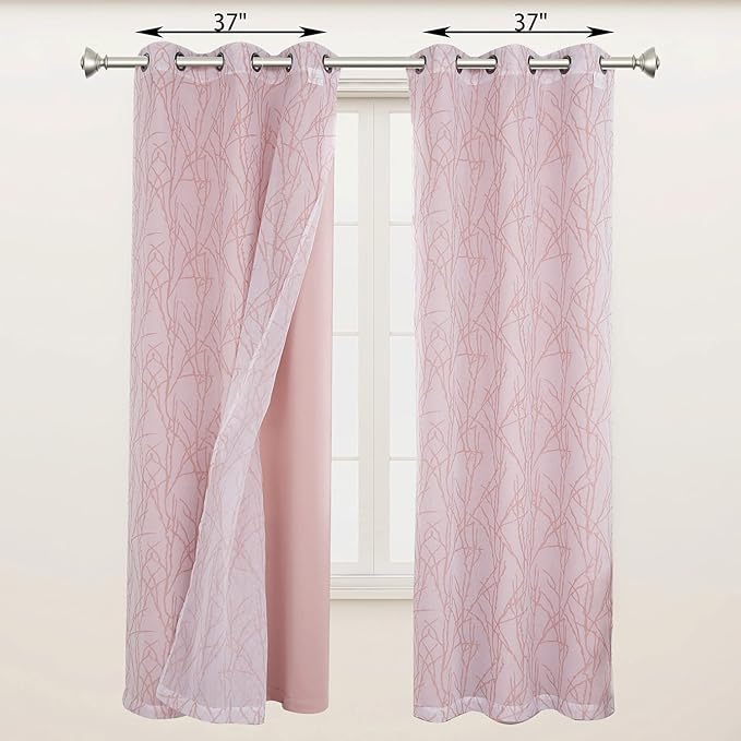 BONZER Mix and Match Curtains - 2 Pieces Branch Print Sheer Curtains and 2 Pieces Blackout Curtains for Bedroom Living Room Grommet Window Drapes, 37x84 Inch/Panel, Blush, Set of 4 Panels