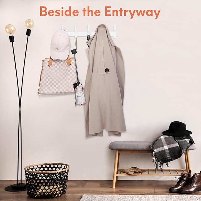 Coat Rack Wall Mount, Coat Hook Wall Mount, Wall Hooks for Hanging, Hat Rack for Walls, Coats Hanger with 10 Hook, Towel Hooks for Bathrooms (2 Pack, White)