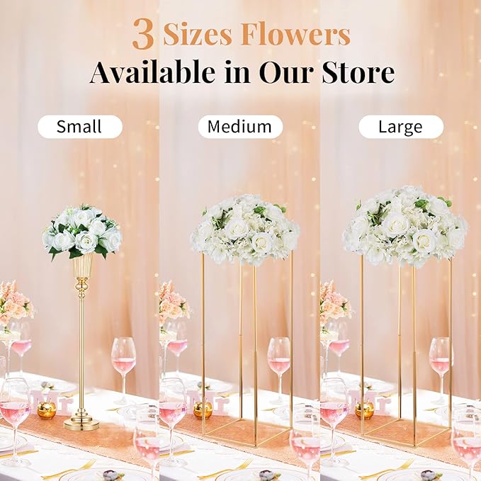NUPTIO Flower Ball Arrangement Bouquet - 10 Pcs 15.7 inch Diameter White Fake Flowers Roses Balls for Centerpieces Tables - Artificial Rose Arrangements for Wedding Centerpiece Table Decorations