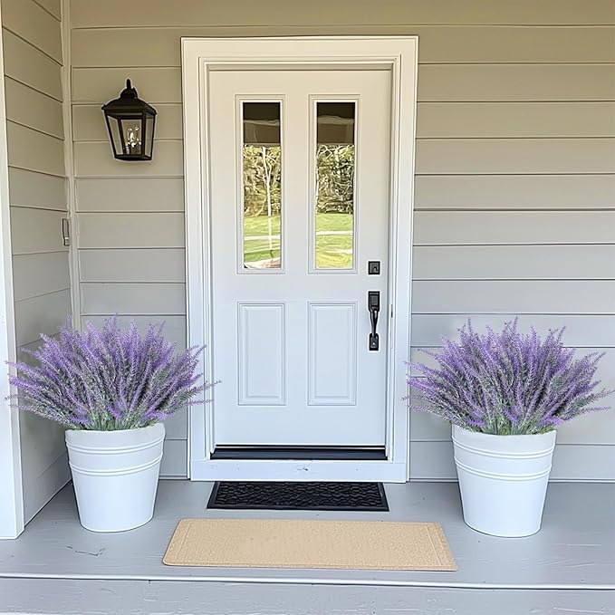 TURNMEON 20 Bundles Artificial Lavender Flowers for Outdoors, UV Resistant Fake Plants Artificial Plastic Faux Plants for Home Window Box Planter Porch Gardens Cemetery Summer Decor(Gray Purple)