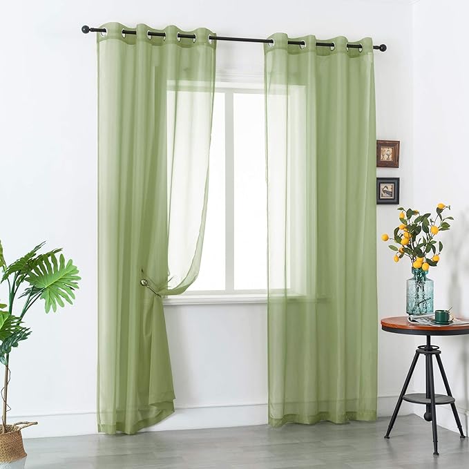 DUALIFE Sage Green Sheer Grommet Curtains 120Inches Extra Length for Bedroom -Light Filttering Curtains Drapes 2 Panels for Living Room Party Backdrop?52W X 120L Inch