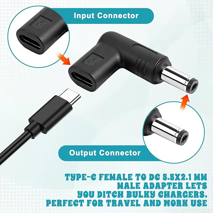 2 PCS USB Type C to 12V DC 5.5 mm x 2.1 mm Power Adapter, 90 Degree Angled Female USB C to Male DC Male Connector Plug Computer Cable Adapters for Router, Speaker, LED Light, Camera Charger Converter