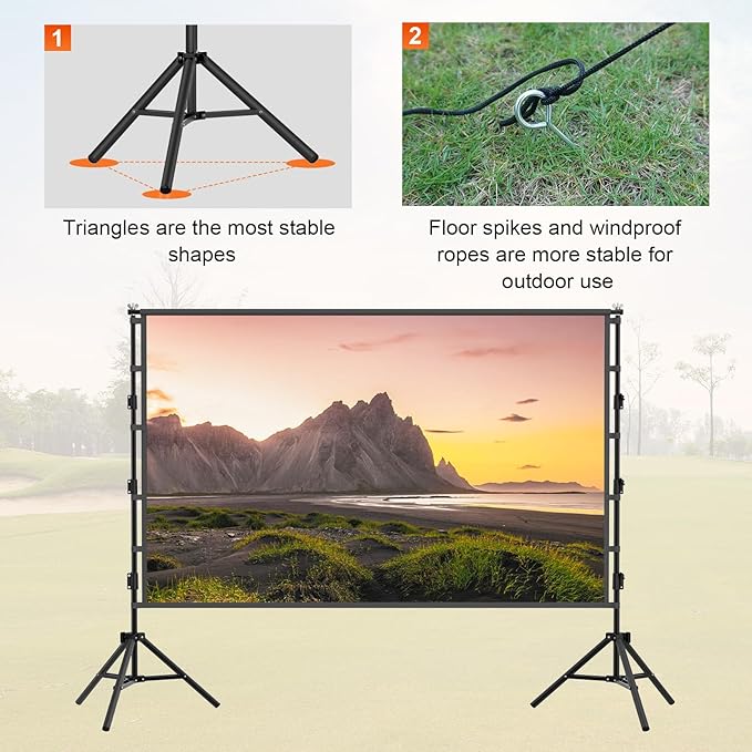 120in Outdoor Projector Screen with Stand,XINLEMY Indoor Portable Projection Screen,16:9 4K HD Wrinkle-Free Rear Front Movie Screen with Carry Bag for Backyard Night RVing Home Theater (120 INCH)