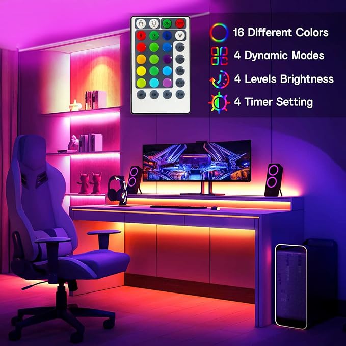 Battery Powered LED Strip Lights RGB, 60 LED 5050 Color Changing TV Backlights with 28-Key Remote Control, Cuttable Outdoor Strip Lights 6.6 Ft Self-adhesive DIY Lights for Skcteboard Bedroom Decor