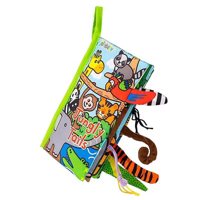 Jollybaby Crinkle Books for Babies, Sensory Soft Touch and Feel Baby Toys for 0-6 Months Infants, Newborn Montessori Early Educational Cloth Toys, Baby Girl & Boy Gift(Jungle Tails)