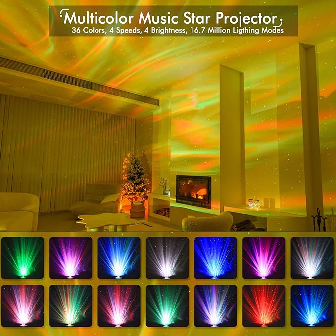 Galaxy Projector Star Lights Projector for Bedroom with 33 Lighting, Aurora Projector with Bluetooth 5.0 Speaker, Smart APP, 8 White Noises Night Light with IR Remote, Timer for Kids Adults