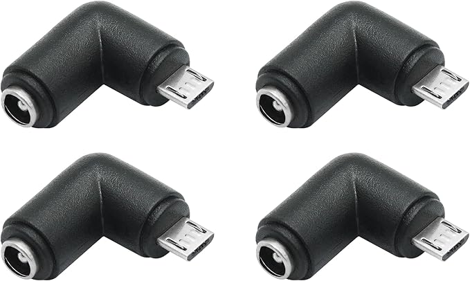 4Pcs DC 5.5mm x 2.1mm to Micro USB Adapter, 90 Degree Right Angle DC 5521 Female to Micro USB Male Plug Convert Connector 5V Power Supply Adapter