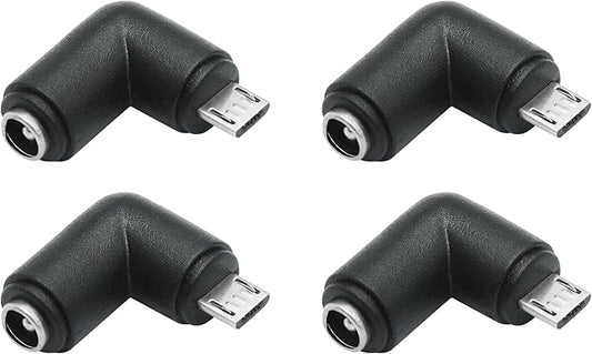 4Pcs DC 5.5mm x 2.1mm to Micro USB Adapter, 90 Degree Right Angle DC 5521 Female to Micro USB Male Plug Convert Connector 5V Power Supply Adapter