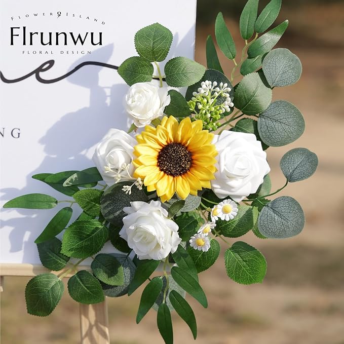 Artificial Flowers Decorations Pack of 2,Centerpieces for Wedding Reception Backdrop Decoration, Floral Decor Wall Home Entryway OutdoorDecorations (Sunflower)