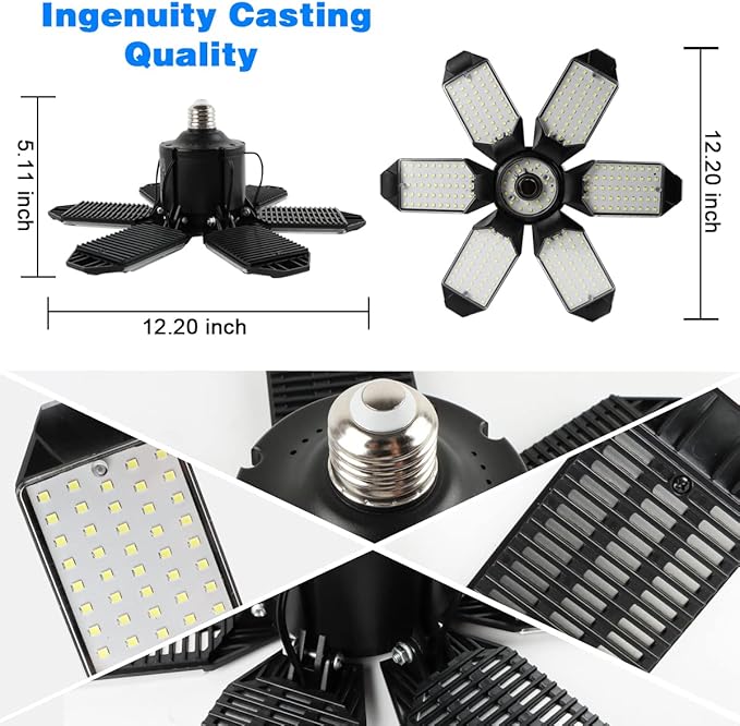 LED Garage Light - 160W LED Garage Ceiling Lights 16000LM Super Bright Garage Lighting with 6 Deformable Panels E26/E27 Screw in Led Shop Lights for Basement Workshop Warehouse Attic