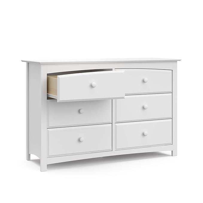 Storkcraft Kenton 6 Drawer Double Dresser (White) For Kids Bedroom, Nursery Dresser Organizer, Chest Of Drawers For Bedroom, Universal Design For Children’s Bedroom