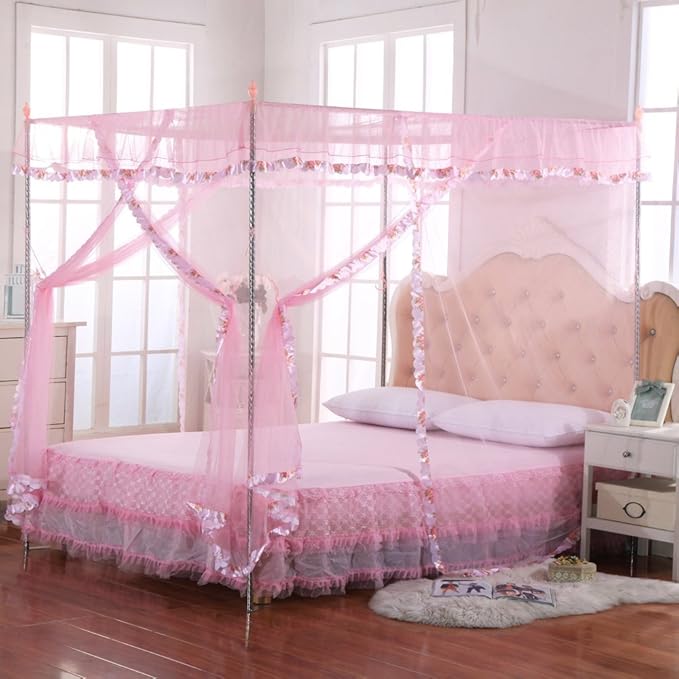 Canopy Bed Curtains Queen - 4 Corner Post Canopy for Bed, Bed Canopy for Adults, Bedroom Decor (Queen Size, Pink)