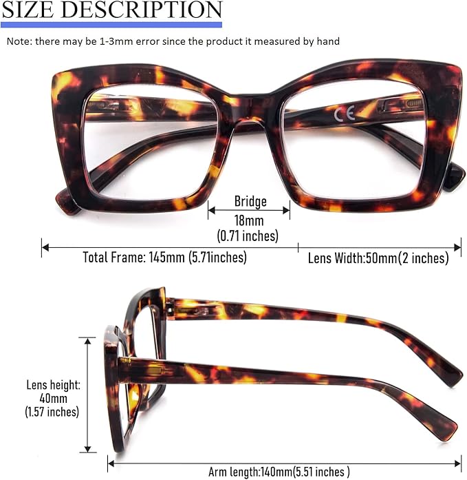 REAVEE Oversized Square Reading Glasses Oprah Style for Women, Blue Light Blocking Large Frame Computer Readers Spring Hinge