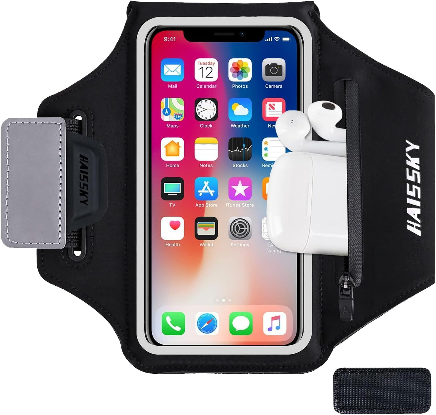Running Armband with Earphone Bag, Cell Phone Holder for iPhone 16/15/14/13/12 Pro, Galaxy S21/S20