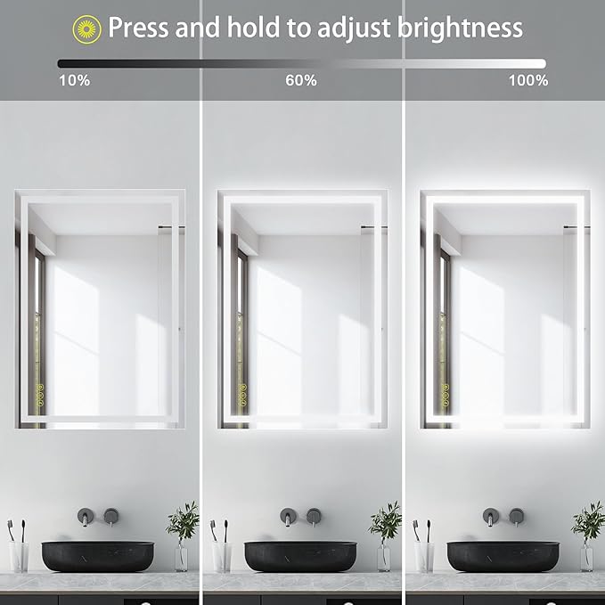 LED Bathroom Mirror with Lights 20x28 Inch, Stepless Dimmable Led Mirror for Bathroom Anti-Fog Memory Function Lighted Vanity Mirror Wall Mounted with Touch Button Horizontal/Vertical