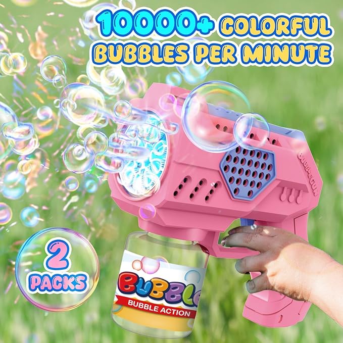 Eaglestone Bubble Guns for Toddlers 2 Packs, LED Light Automatic Bubble Machine Gun for Kids 4-8, Bubble Toys with Bubble Solution,Concentrate, Bubble Blaster Party Favor, Summer Outdoor Toys Gift