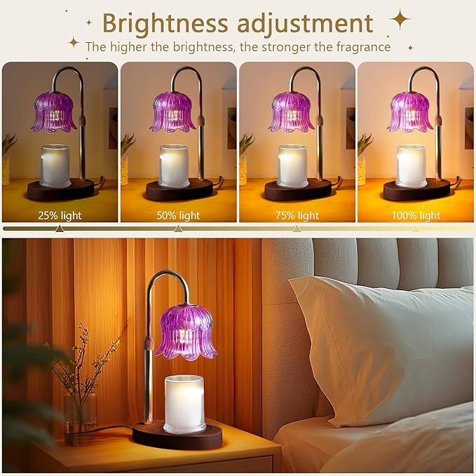 Candle Warmer Lamp Electric Timer - Candle Lights Home Decor Candles Warming Height Adjustable Dimmable Warmers Purple
