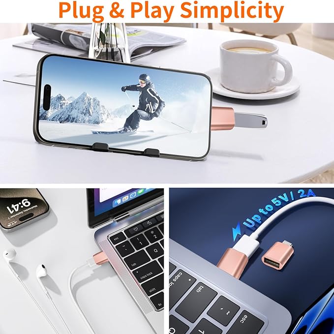 [Apple MFi Certified] USB C to USB Adapter, USB C Male to USB 3.0 Female OTG Cable Converter Compatible with MacBook Pro Air, Tablets, iPhone 17 Pro Max/17 Plus/16/15 Series (Pink-2Pack)