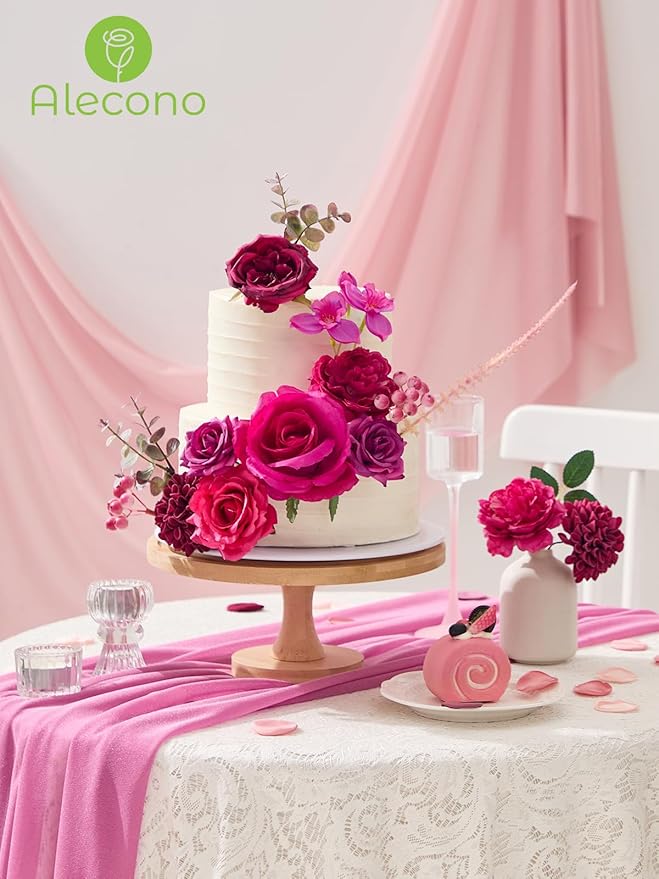Alecono Artificial Flowers, Hot Pink Fake Flowers for DIY Wedding Bouquets, Bridal Baby Shower, Home Decor, Centerpieces for Table Decorations