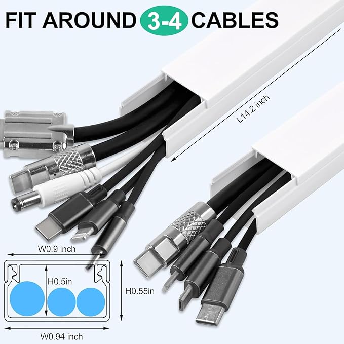 Cord Hider, 85.2in TV Cable Hider, Cord Covers for Wires on Wall, Wire Covers for Cords on Wall, Self-Adhesive Wire Hider for TV on Wall Cable Management, 6 x L14.2 x W0.94x H0.55in - White