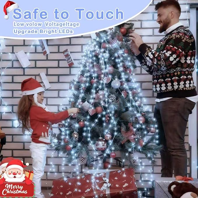 Decute 300Led 99FT Silver Wire Christmas Fairy String Lights Dimmable with Remote Control Starry Lights with UL Cerficated Decorative for Party Wedding Bedroom Christmas Tree Cool White