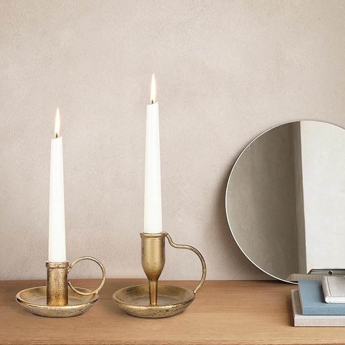 Iron Taper Candle Holder Set of 2 Antique Brass Candlestick Holders Vintage Decorative Candles Stand for Wedding Party Decoration Dinning Table Housewarming Gift