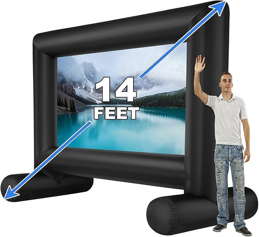 14 FT Inflatable Projector Movie Screen for Outside/Indoor, Blow up Projector Screen with Air Blower, Supports Front/Rear Projection for Backyard Home Theater Movie Night Outdoor Party