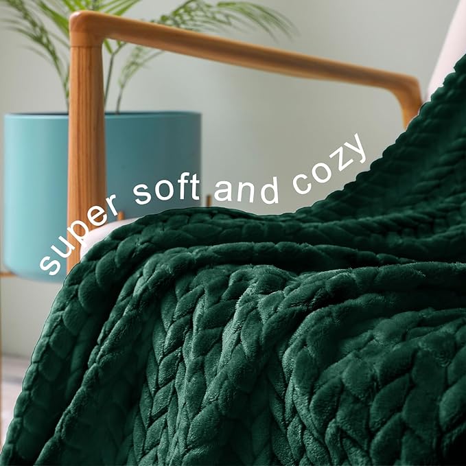Exclusivo Mezcla Fleece Twin Size Blanket for Bed, 90x66 Inches Soft Cozy Jacquard Flannel Blankets, Lightweight Fuzzy Plush Warm for Winter, Forest Green
