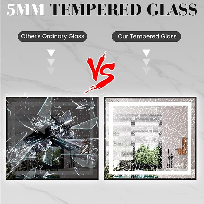 LED Bathroom Mirror,40"x36" Mirror with Black Frame, Front Light and Backlit, Stepless Dimmable, Anti-Fog, Shatter-Proof, Memory, 3 Colors, Double LED Vanity Mirror