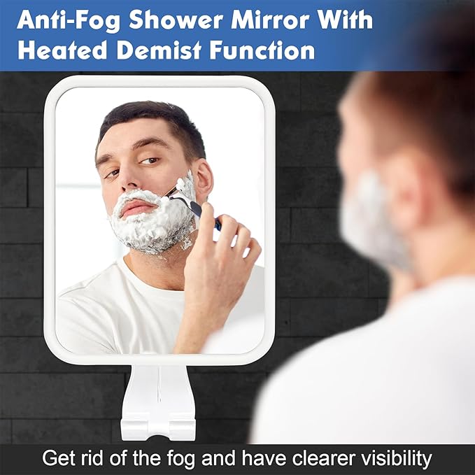 Wall-Mounted Heated Anti-Fog LED Shower Mirror for Shaving – Large Size with Razor Holder