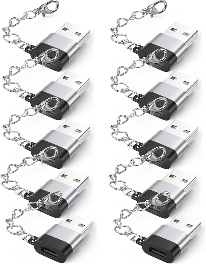 USB C Female to USB Male Adapter 10 Pack with Keychain, 18W Charging & 480Mbps Data Transfer Sync Converter, USBC Type C Connector for Laptop Car Charger Headphone Computer Hub and More