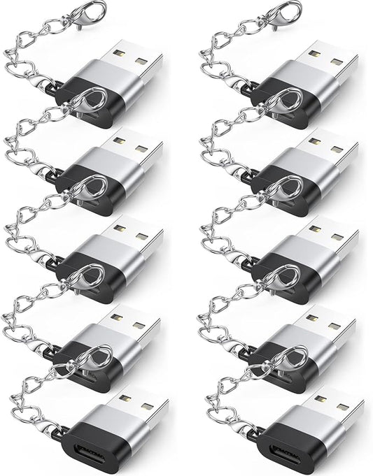 USB C Female to USB Male Adapter 10 Pack with Keychain, 18W Charging & 480Mbps Data Transfer Sync Converter, USBC Type C Connector for Laptop Car Charger Headphone Computer Hub and More