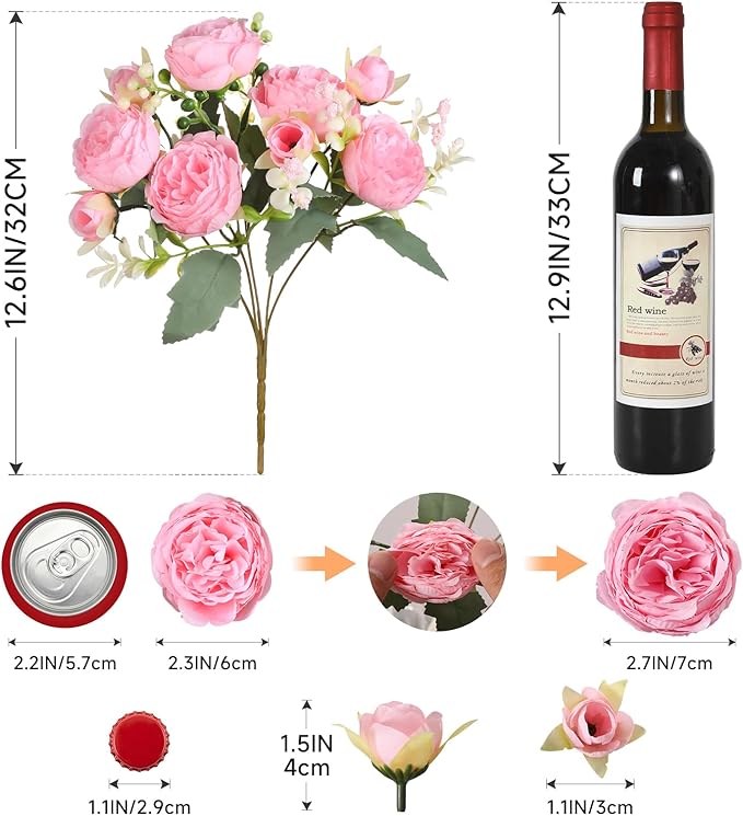Luyue 8 Packs Peonies Artificial Flowers Vintage Faux Peony Bouquet Fake Flower for Vase Silk Floral Arrangements for Table Centerpiece Wedding Decoration Indoor Home Decor