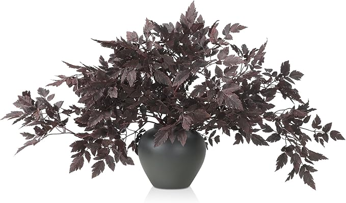 Lyrow 10 Pack Artificial Cimicifuga Plant Leaf Spray Faux Plum Cimicifuga Ramosa Leaf Branch Faux Fall Spray Silk Plants for Home Vase Wedding Garden Farmhouse Table Mantel Decor (32 Inches)