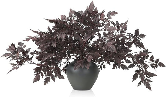 Lyrow 10 Pack Artificial Cimicifuga Plant Leaf Spray Faux Plum Cimicifuga Ramosa Leaf Branch Faux Fall Spray Silk Plants for Home Vase Wedding Garden Farmhouse Table Mantel Decor (32 Inches)