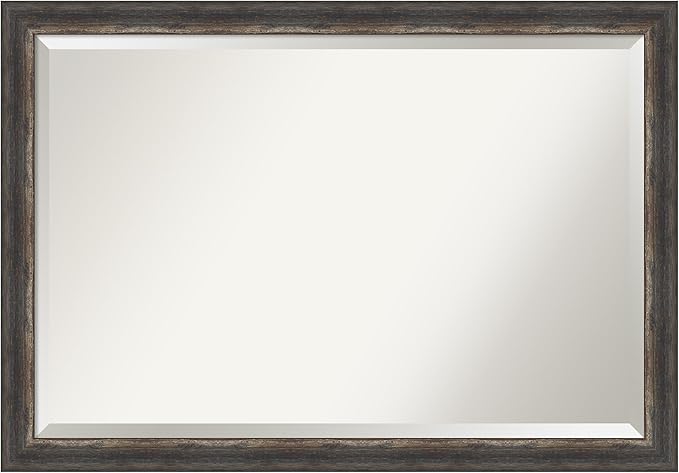 Amanti Art Brown Bathroom Mirror for Over Sink, 27x39 Bark Rustic Char Narrow Rectangle Vanity Mirror, Large Country Rustic Frame, Hangs Horizonally and Vertically, Bathroom Wall Decor, Beveled Edge