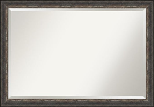 Amanti Art Brown Bathroom Mirror for Over Sink, 27x39 Bark Rustic Char Narrow Rectangle Vanity Mirror, Large Country Rustic Frame, Hangs Horizonally and Vertically, Bathroom Wall Decor, Beveled Edge