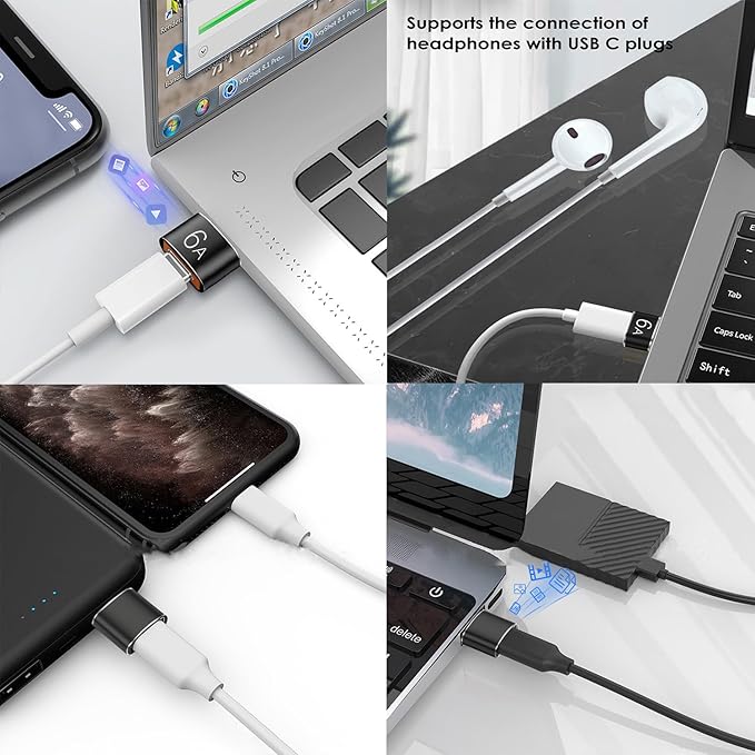 USB to USB C Adapter 4 Pack, USB A 3.0 Female to USB C Male OTG Adapter x2, Type C Female to USB Male Adapter x2, Compatible with MacBook, iPhone 17/16/15, iPad, Samsung Galaxy, Tablets, Laptops