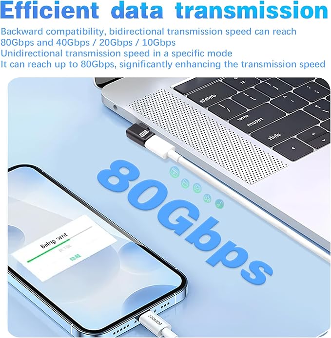 Duttek 90 Degree USB C Right Angle Adapter, 【80Gbps Data, 240W Charging, 8K@60Hz Video】 Male to Female USB-C 90 Degree Adapter for Laptop, MacBook Pro/Ai, iPhone 16, Steam Deck, 5 Pack