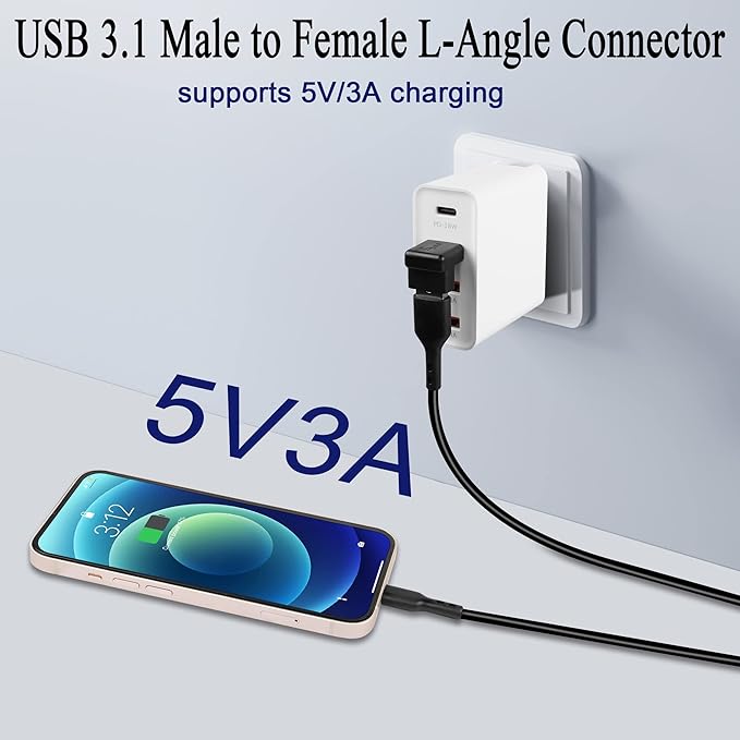 QIANRENON USB 3.1 90°Angle Adapter 10Gbps USB 3.1 Male to Female L-Angle Connector USB A 3.1 Right Angle Coupler, Support 3A Charging OTG Data Transfer, 2Pcs (Positive Bend/Female end Down)