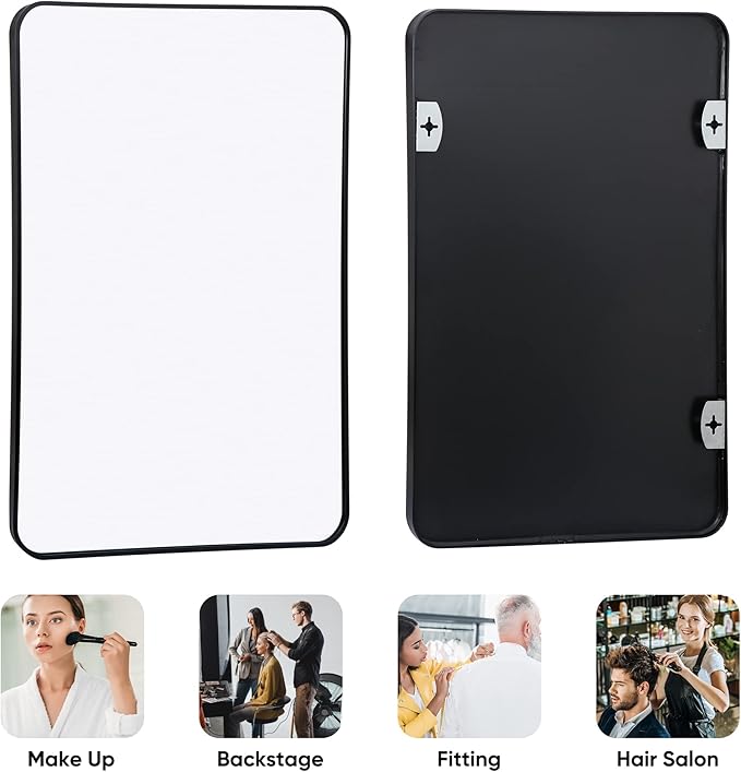SUPER DEAL 24x36 Inch Black Wall Mirror for Bathroom, Wall Mounted Rectangular Entryways Decor Vanity Mirrors with Stainless Steel Metal Frame and Rounded Edge (2)