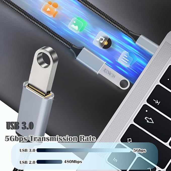 USB 3.0 to USB C Adapter, 1M/3.3FT Type-C Male to USB-A Female Converter, Type-C OTG Braided Cable Connector with Phone/Laptop/Tablet/Switch/Keyboards/Game Controllers/Printers