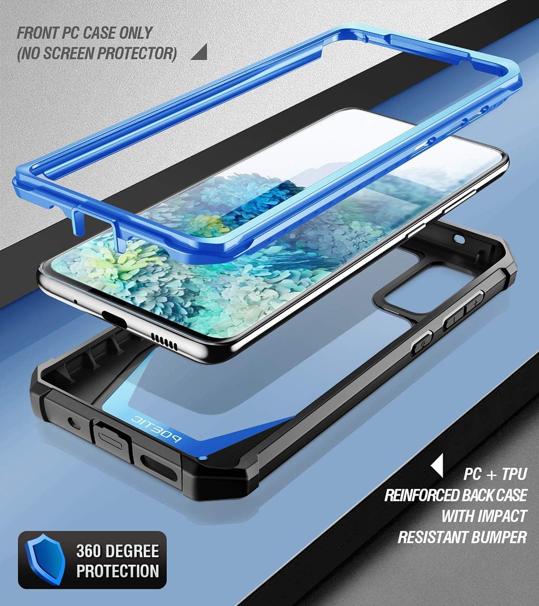 Poetic Guardian Series Case for Samsung Galaxy S20, Full-Body Hybrid Shockproof Bumper Cover, Blue/Clear