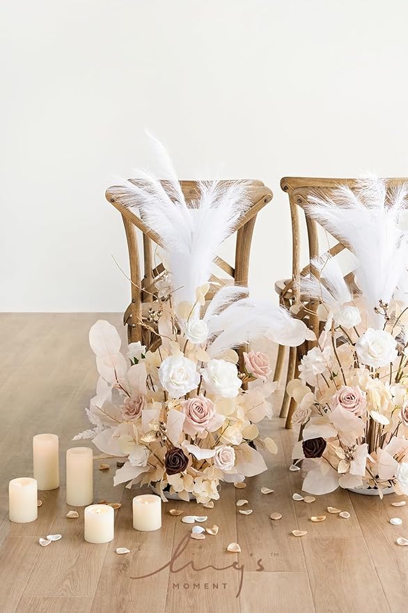 Ling's moment Christmas Decor, 41" Tall Fall Free Standing Artificial Flowers Arrangements 2pcs Wedding Arch Altar Stage Decorations White Beige for Ceremony Reception Rose Fake Floral Party