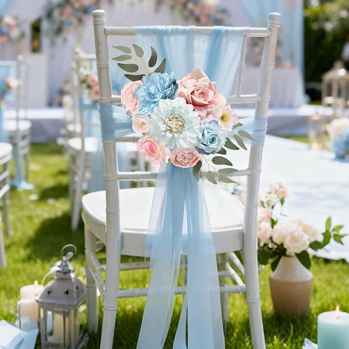 Artificial Flowers Combo Box Set Silk Flowers Fake Rose for DIY Floral Arrangements Wedding Bouquets Centerpieces Baby Shower Party Home Decorations (Blue Pink)