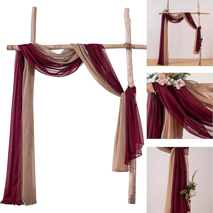 MIULEE Christmas Luxury Window Scarf Sheer Voile Elegant Topper Long Window Valance Solid Window Treatment Swags Drapes for Window Ceremony Wedding Canopy Bed 54" x 216" Maroon Red 1 Piece