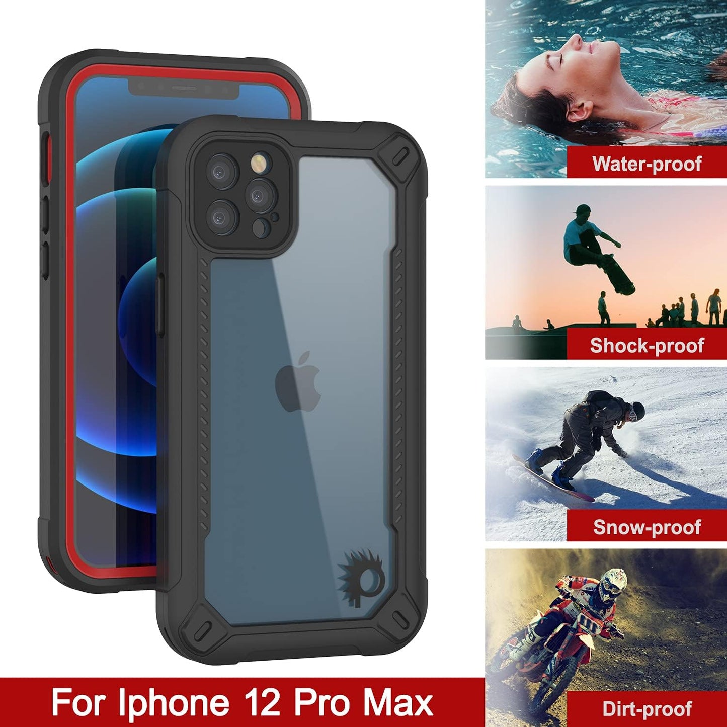 Punkcase Waterproof Case for iPhone 12 Pro Max [Maximus Series][Slim Fit][IP68 Certified] Clear Armor Cover with Screen